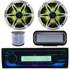 Single DIN Marine AUX Bluetooth CD Receiver, 2x 6.5" RGB Speakers, White Grilles