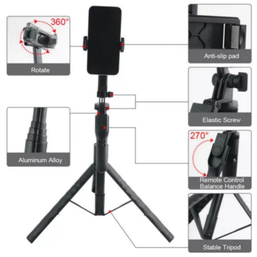 Télécommande 68" Selfie Stick avec Lumière de Remplissage Bluetooth Extensible Téléphone Trépied Support - Photo 4 sur 19