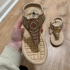 JOYFOLIE Sparkling Gold Embellished Thong Rhinestone Elastic Strap Sandals