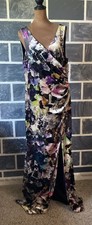 Adrianna Papell Dress Womans 16 Flower Design Velvet Long Strap Sleeve Slimming