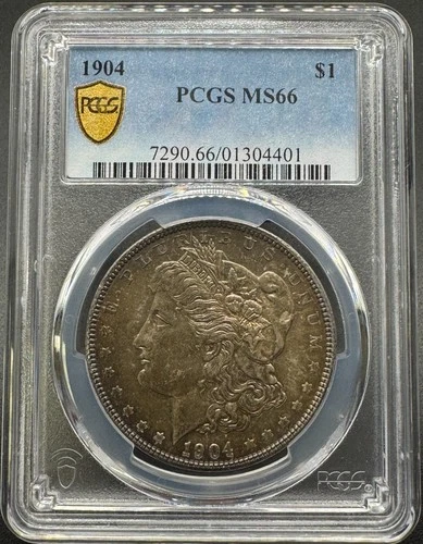 1904 MORGAN SILVER DOLLAR WITH COLORFUL TONING PCGS MS66 08XXXD25