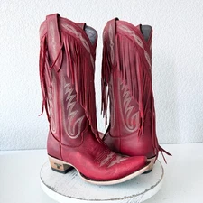 Lane SENITA FALLS Womens Cowboy Boots 7.5 Red Fringe Western Cowgirl Mid Calf
