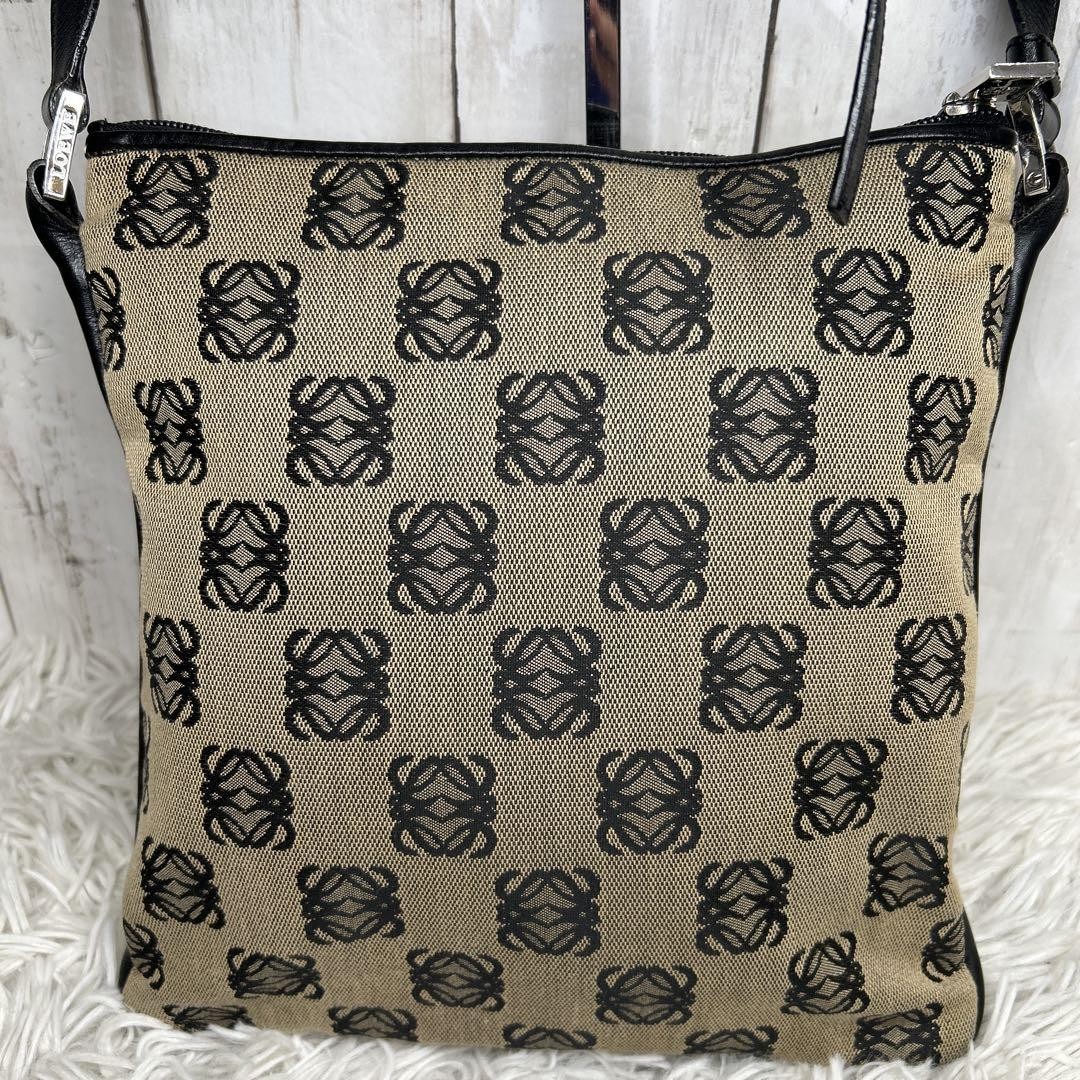 Loewe Anagram Shoulder Bag Canvas Leather Black Women's