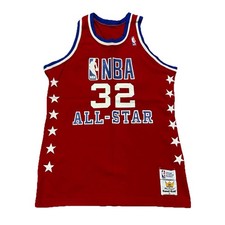 VTG 1987 NBA ALL STAR MAGIC JOHNSON SAND-KNIT RED BASKETBALL JERSEY SZ L WN
