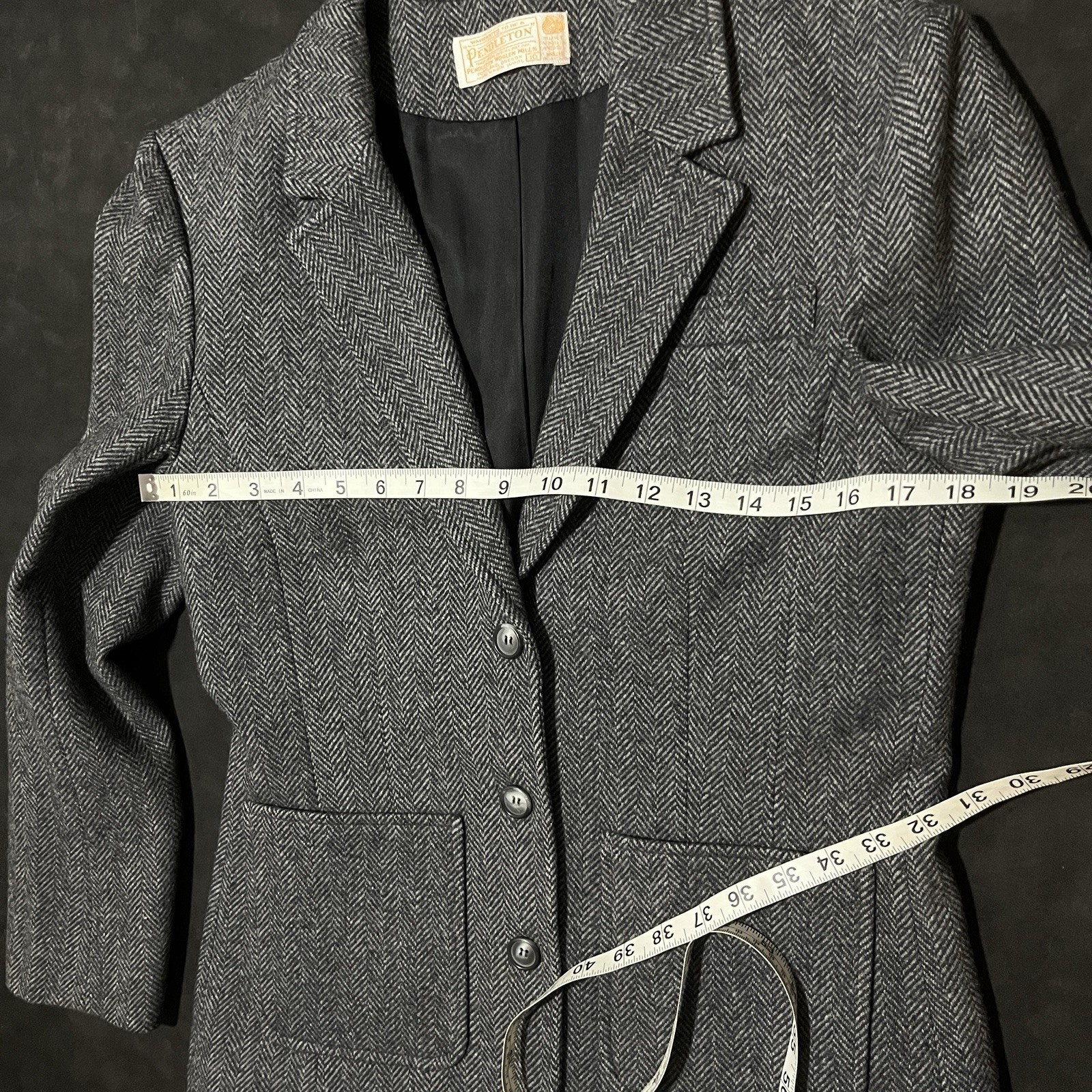 Pendleton Jacket Vintage Herringbone 70s Wool Bla… - image 8