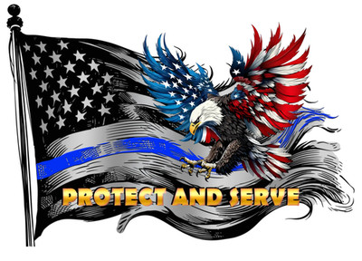 Worn American Flag Thin blue line Decal with Bald Eagle