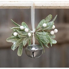 New Farmhouse WHITE BERRY SILVER BELL MISTLETOE Orament Sprigs 6"