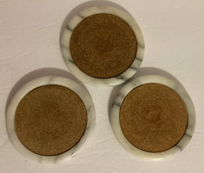 Vintage Set Of 3 Marble & Cork Coasters 4 In Diameter Retro Decor