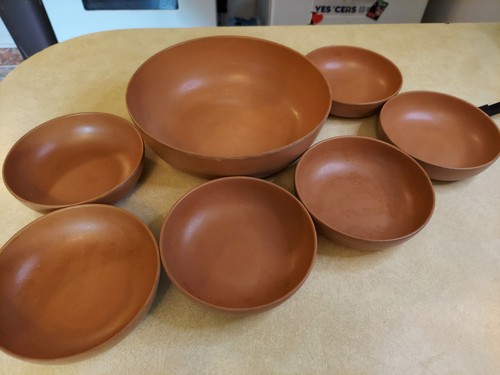 Ellingers Agatized Wood Salad Bowl Set 1 Large Serving Bowl 6 Small Bowls