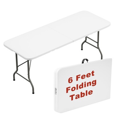 Folding Table, 6 Feet Heavy Duty Fold-in-Half Utility Table Indoor Outdoor fo...
