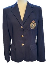 Lauren Ralph Lauren Navy Blue Wool Crested Blazer Size 8 NWT. P19533