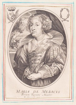 Maria de Medici France Queen Königin Portrait Kupferstich Merian 1650..