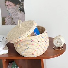 Small Rope Basket with Lid,10x6 Small Round Woven Storage Basket with lid