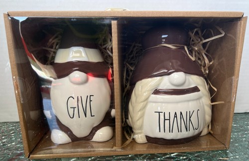 Rae Dunn Gnome GIVE & THANKS 6" Ceramic Figures Thanksgiving Fall Autumn NIB - Picture 4 of 4