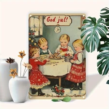 [Christmas]Vintage Swedish "Merry Christmas" Tin Metal Signs Home Décor 8x12 Swe