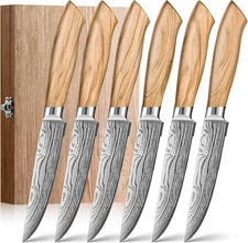 Emojoy Steak Knives Set of 6, 4.5 Inches Serrated Steak Knife Set, German Stainl