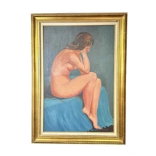 Vintage 1968 D’Anzieri Realist Female Nude Figurative Oil On Canvas Framed 44x31