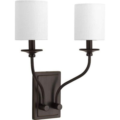 Progress Lighting Bonita 2-Light Antique Bronze Wall Sconce w/White Linen Shade