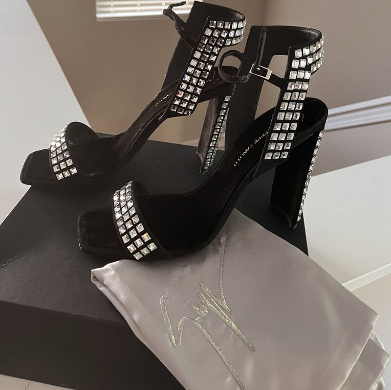 Giuseppe Zanotti Women’s Black Suede Studded Strappy Ankle Strap Heels 11