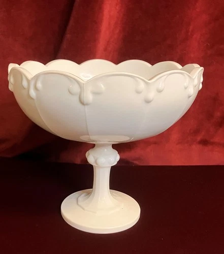Indiana Large White Milk Glass Tear Drop Compote Pedestal Candy Planter Dish
