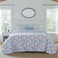 Laura Ashley - Twin Quilt Set, Cotton Reversible Bedding with Twin, Ahoy Blue