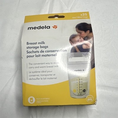 Medela Breast Milk Storage Bags 6oz/180mL 25 Count BPA Free Clear/Yellow