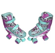Roller Derby Youth Girls Size 12-2 Adjustable Roller Skates Leopard Print Teal