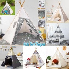 Large Canvas Kids Teepee Star Wood Indian Tent Child In/Outdoor Play House-160CM