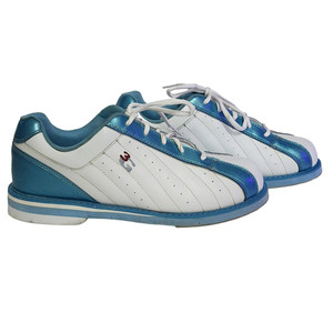 3G Kicks SK400 Womens Lace-Up Bowling Shoes White Blue Faux-Leather Size US 8.5