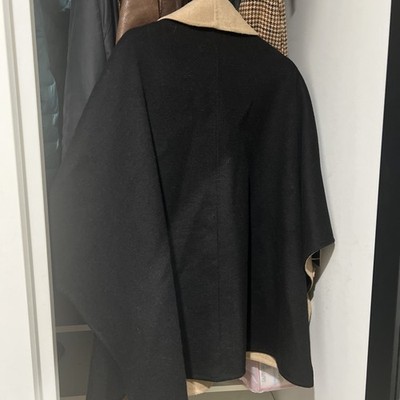Tahari Reversible Winter Shawl Black Tan Flared Poncho Jacket MED