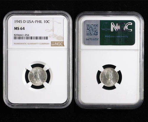1945 D USA-PHIL 10C NGC MS 64