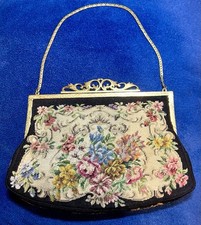 Antique 1920s Handmade Both Sides Floral Petit Point Austria Handbag 7  X 6  