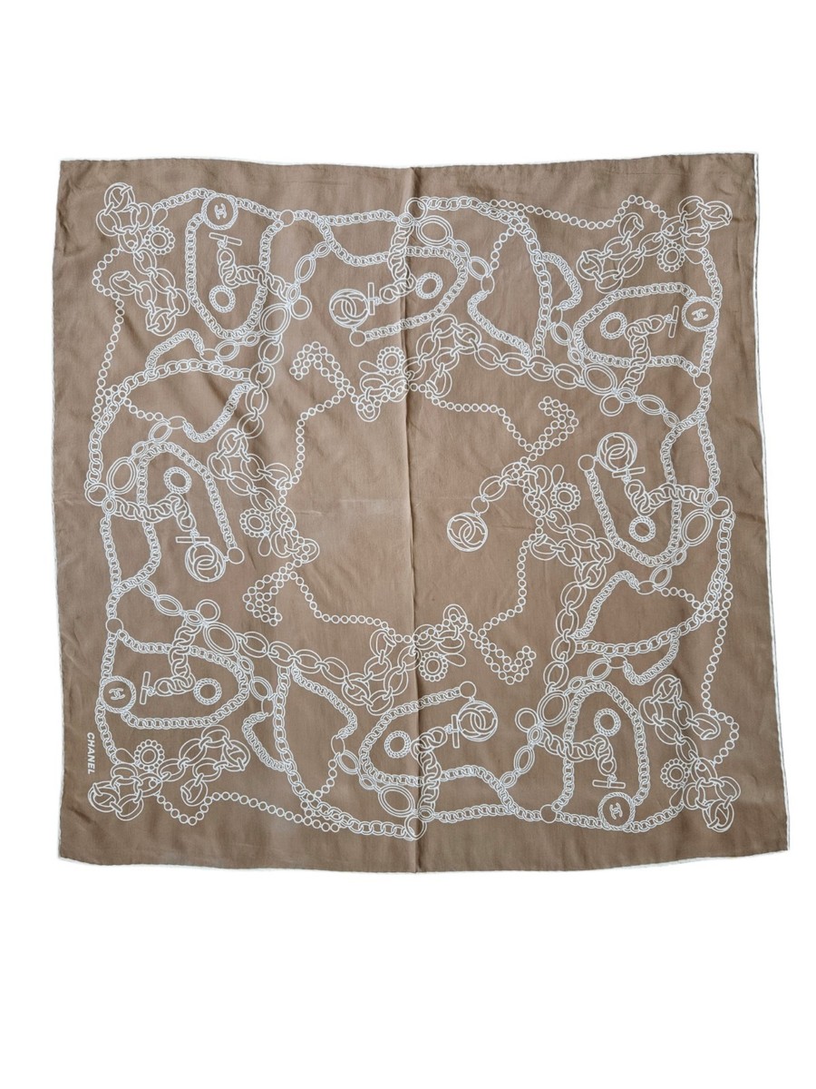 Chanel Brown/White Printed Silk Scarf | eBay