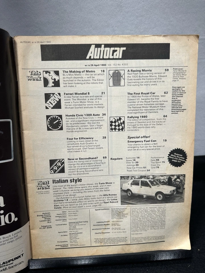 Autocar Magazine – April 26, 1980 – Ferrari Mondial 8, Audi Quattro - Image 3 of 3