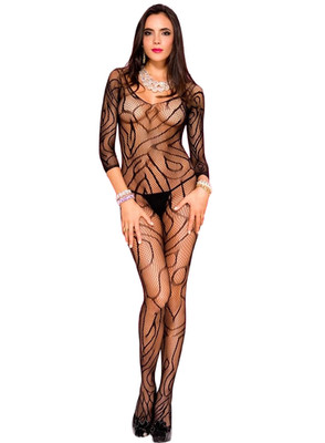 Sexxxystockings Schwarzer Langarm Catsuit Micro Net Body Stocking Sexy P1632