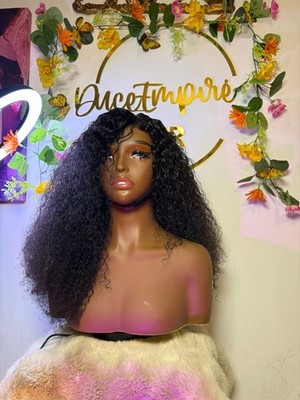 Jerry Curl Schwarz 24 Zoll 13x4 Frontal Gerade Geklebt