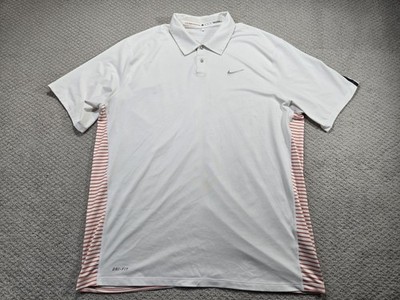 Nike Tiger Woods Shirt Mens Extra Large Polo Golf Striped Dri Fit White
