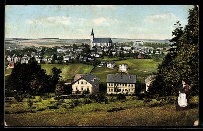 Ansichtskarte Schneeberg, Stadtansicht mit Kirche und umliegenden Gebäuden 1914 