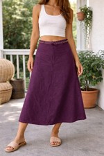 Vintage Old Navy Plum Linen Blend A-Line Midi Skirt Women  s