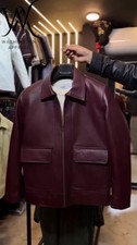 Men's Deep Burgundy Faux Leather Utility Jacket – Full Zip Casual Outerwear Jack