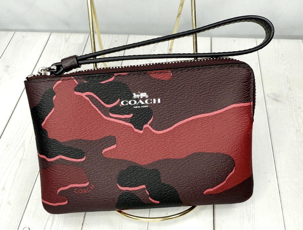 Coach CW858 Corner Zip Wristlet Pink Wine Signature Camo Print $88