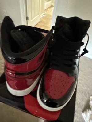 Nike Air Jordan 1 Retro High OG GS Bred Patent Black Red 575441-063 Size 6.5 Y