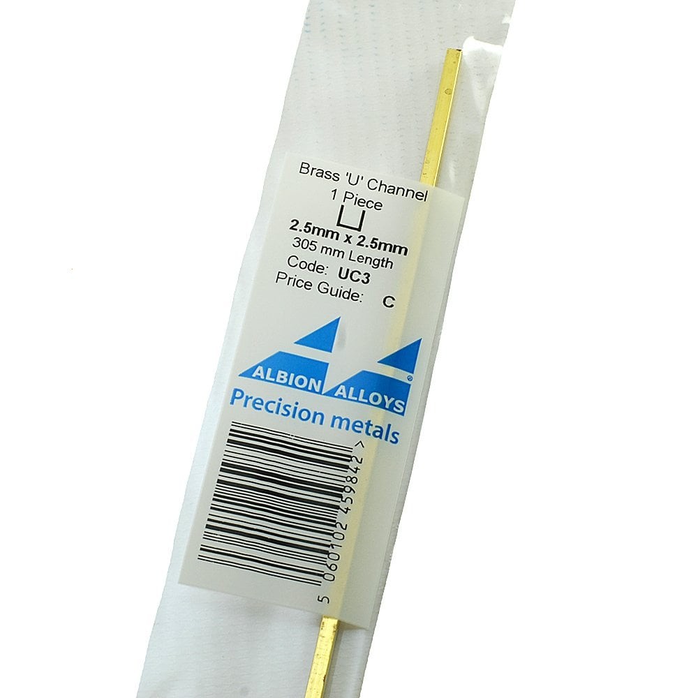 Albion Alloys Brass Metal U Channel 2.5mm x 2.5mm x 305mm Length Pack of 1