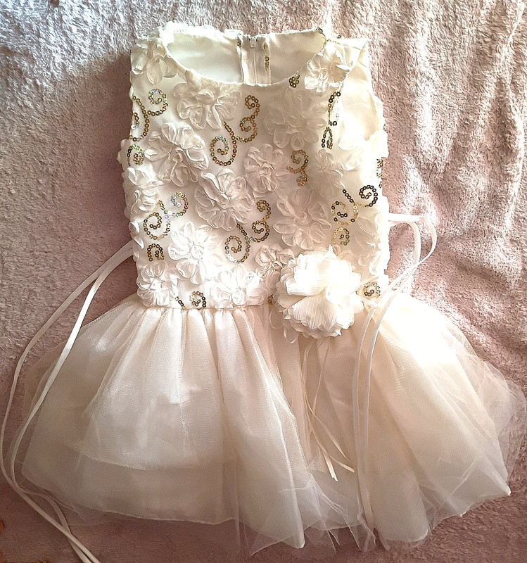 Child's size 8 white & gold Petite Adele ballet-style sleeveless party dress