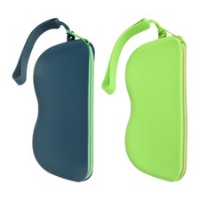 2 Pcs Silicone Glasses Pouch with Strap Zipper, for Travel, Dark Green/Green