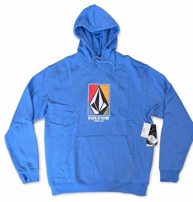 Volcom Catch 91 Pullover Hoodie Men s Large Blue Stone Logo Graphic NWT