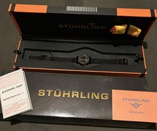 Stuhrling Quartz Black Stainless Steel Mesh Bracelet Mens Watch New In Box