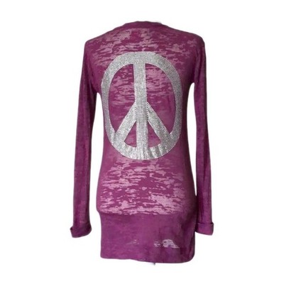   RARE E.vil Burnout Rhinestone Peace Sign Cardigan - Size M  