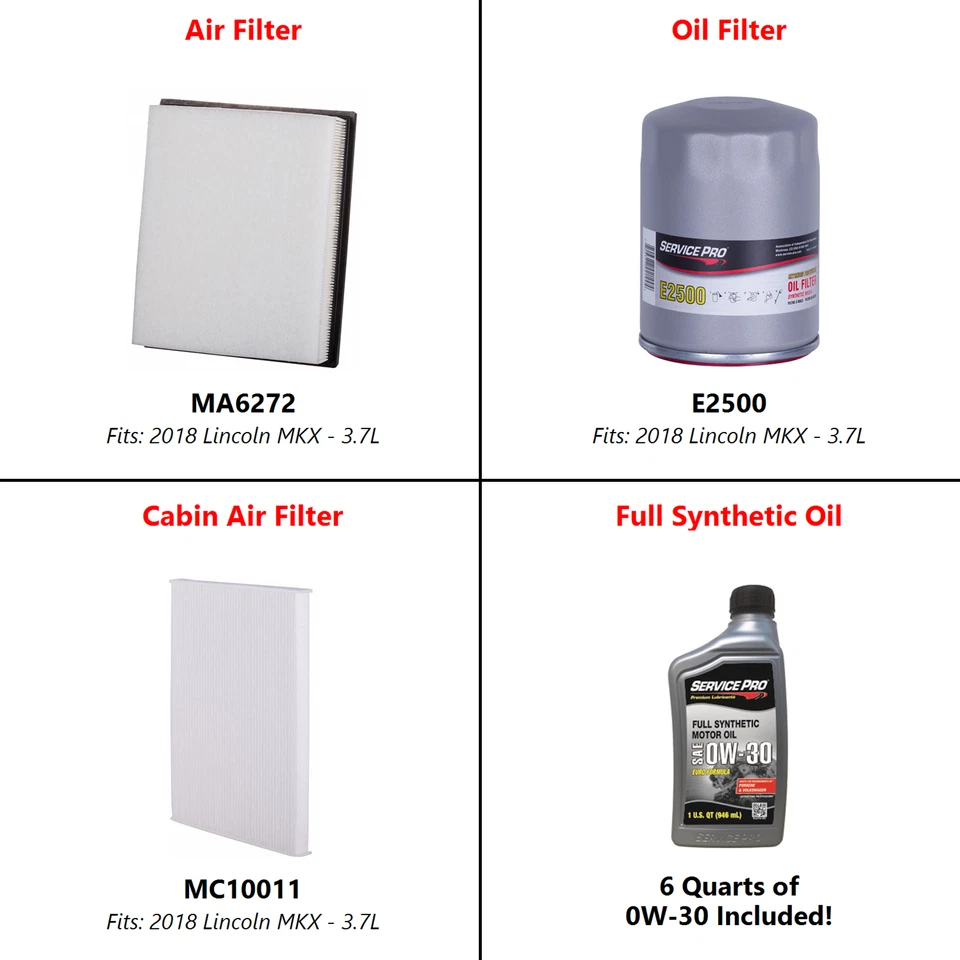 2018 Lincoln MKX 3.7L Complete Oil, Air & Cabin Filter Kit (5W-30) Foto 2 de 4