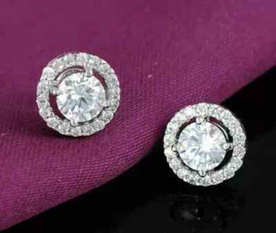 2Ct Lab Created Diamond Halo Push Back Women's Stud Earrings 14K White Gold Over